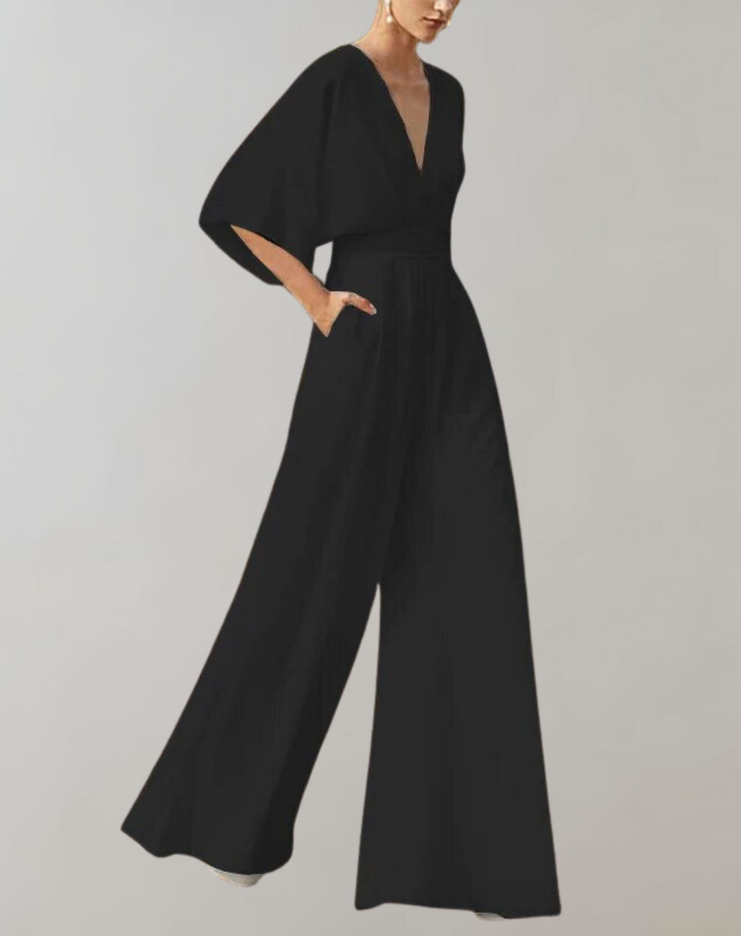 Jumpsuit mit V-Ausschnitt und weiten Ärmeln – elegante Damenmode