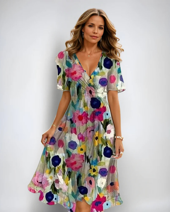 Damen Sommer Midi Wickelkleid Blumen