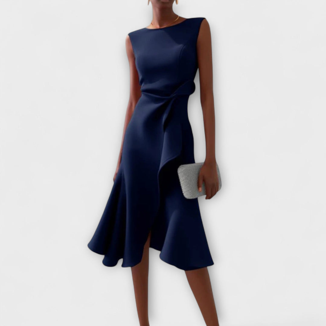 Beatrice | Damen Drapiertes Asymmetrisches Midikleid