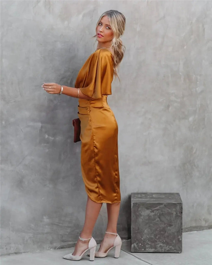 Alba – Drapiertes Asymmetrisches Midi-Kleid für Damen