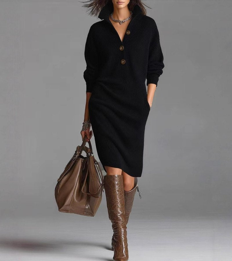 Mila – Elegantes Damen-Strickkleid mit Knopfleiste