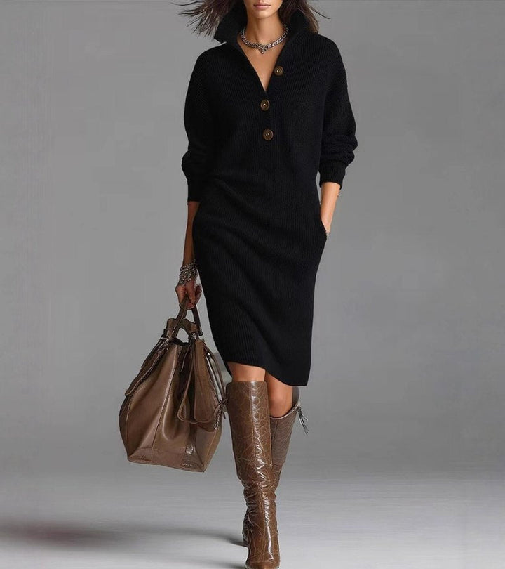 Mila – Elegantes Damen-Strickkleid mit Knopfleiste
