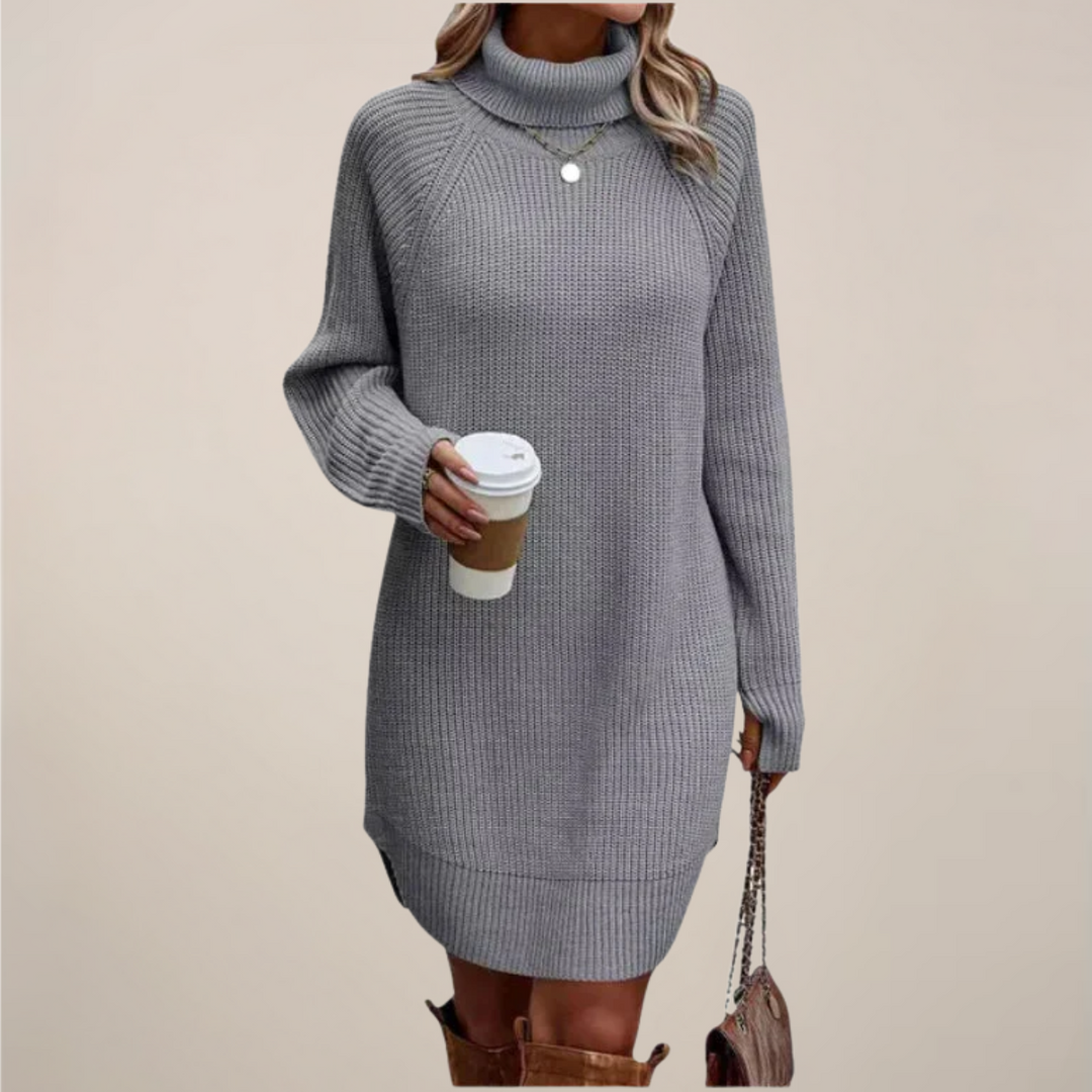 Magdalena | Damen Rollkragen-Pulloverkleid mit langen Ärmeln
