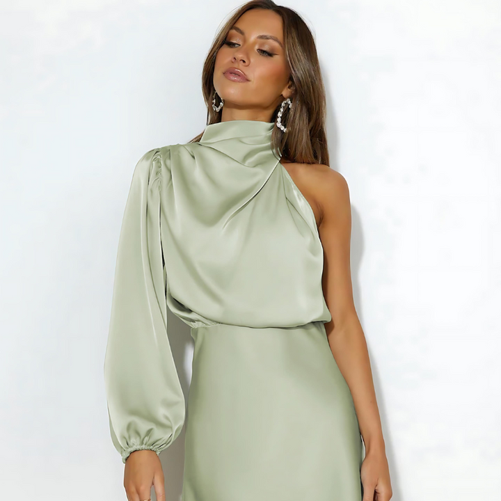 Damen One Shoulder Satin Kleid