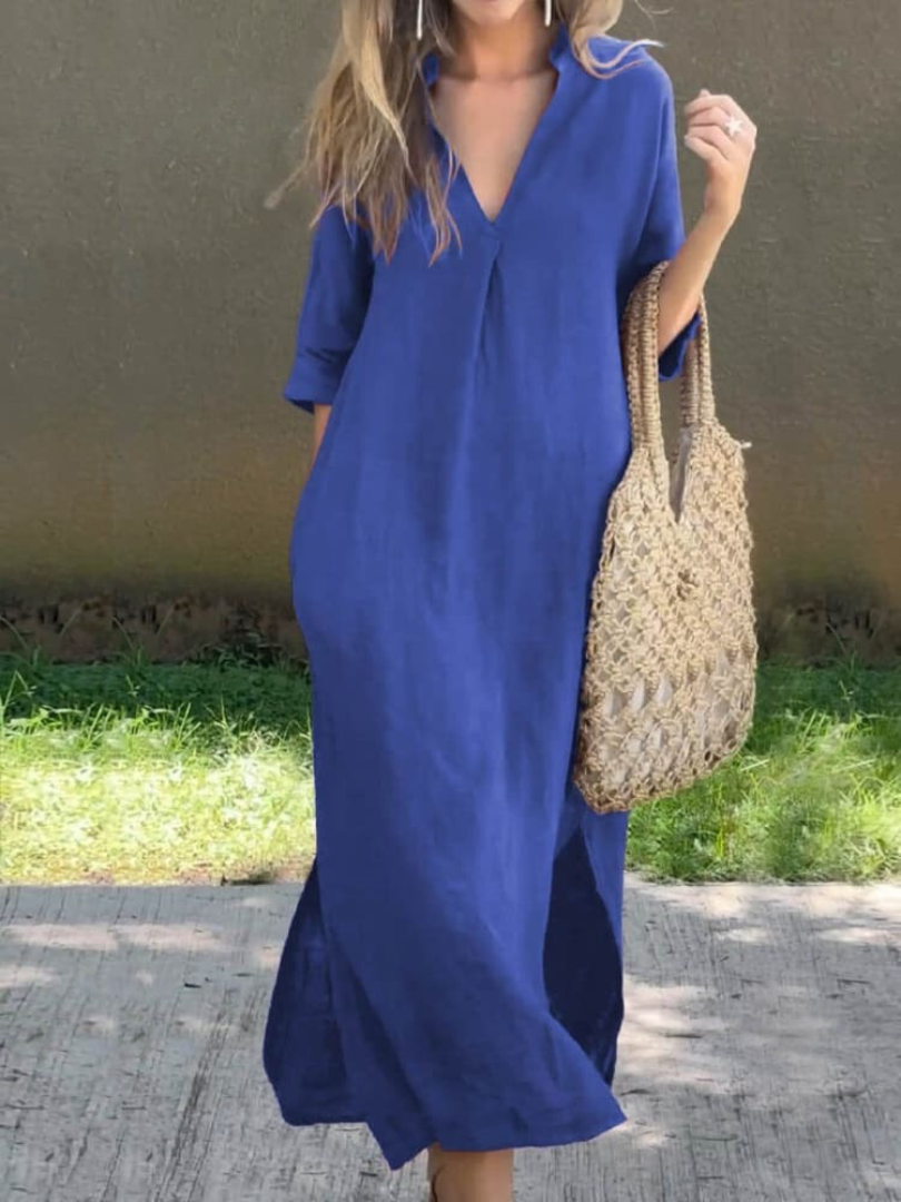 Sommerkleid Damen V-Ausschnitt Halbarm