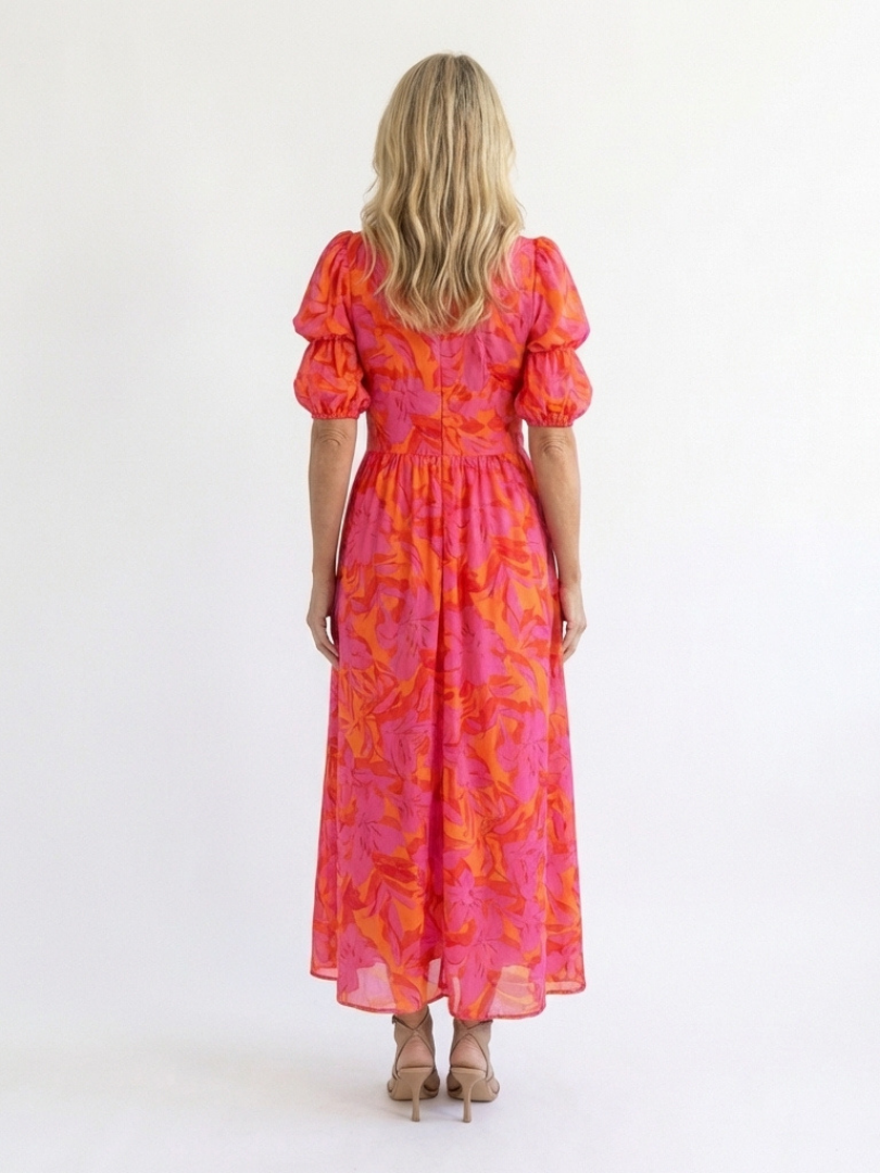 Karin – Elegant Floral V Neck Puff Dress for Women - Image 4