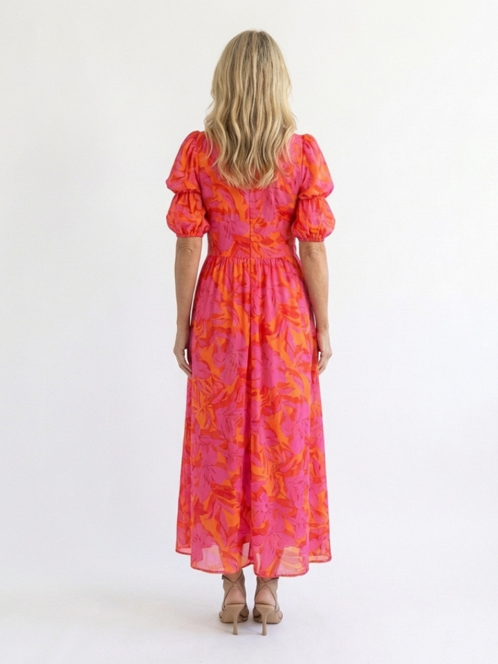 Karin – Elegant Floral V Neck Puff Dress for Women - Image 4