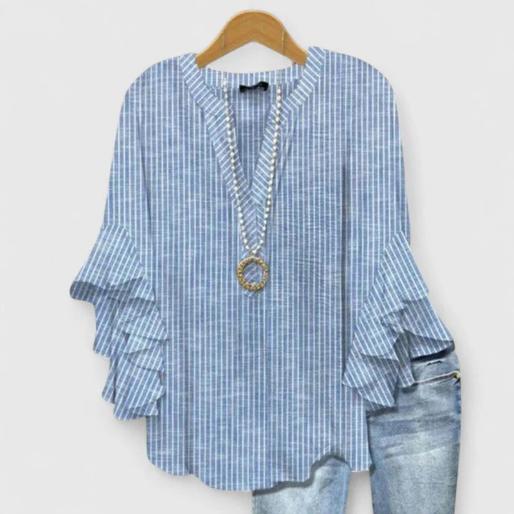 Viviane | Damen Blumen Rüschenärmel Casual Top