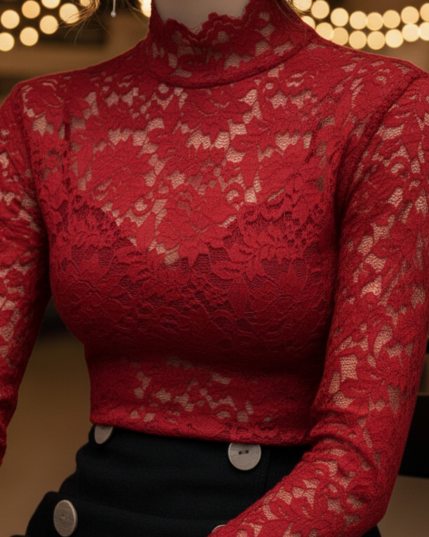 Julia | Damen Frühlings-Spitzenbluse mit Stehkragen