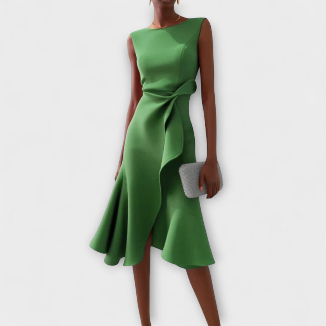 Ärmelloses Midikleid für Damen mit drapiertem, asymmetrischem Saum