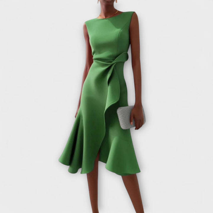 Ärmelloses Midikleid für Damen mit drapiertem, asymmetrischem Saum