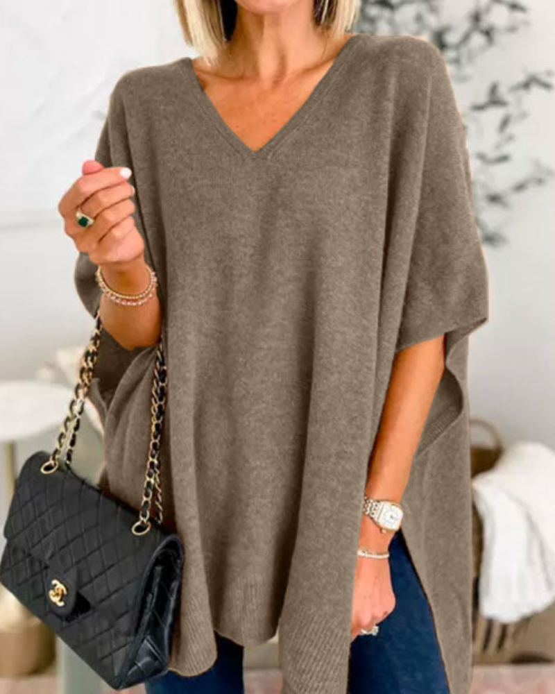 Poncho Pullover | Strickpullover V Ausschnitt Lockerer Schnitt