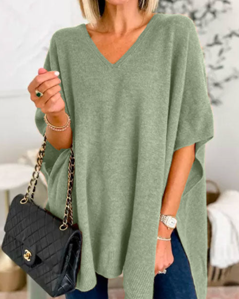 Poncho Pullover | Strickpullover V Ausschnitt Lockerer Schnitt