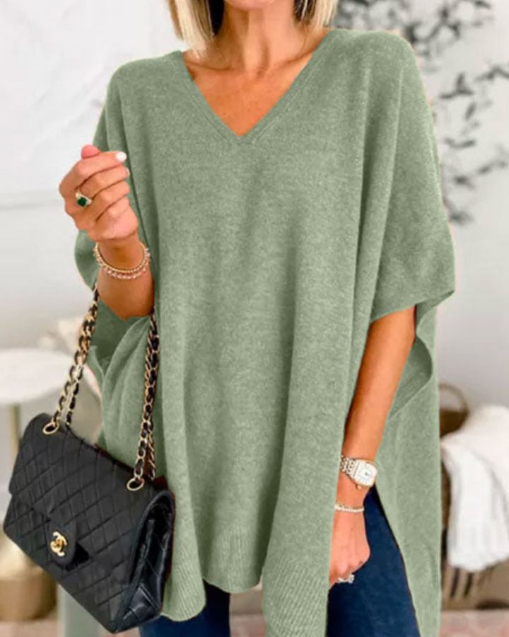 Poncho Pullover | Strickpullover V Ausschnitt Lockerer Schnitt
