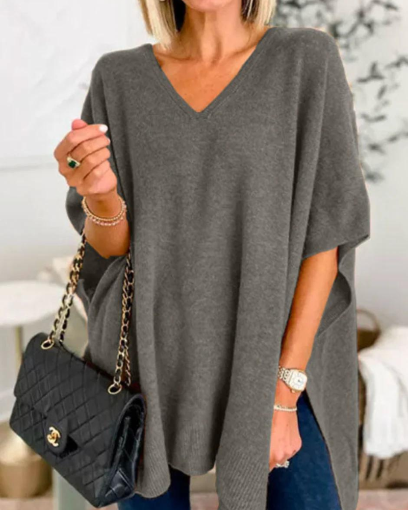 Poncho Pullover | Strickpullover V Ausschnitt Lockerer Schnitt