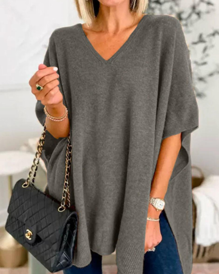 Poncho Pullover | Strickpullover V Ausschnitt Lockerer Schnitt
