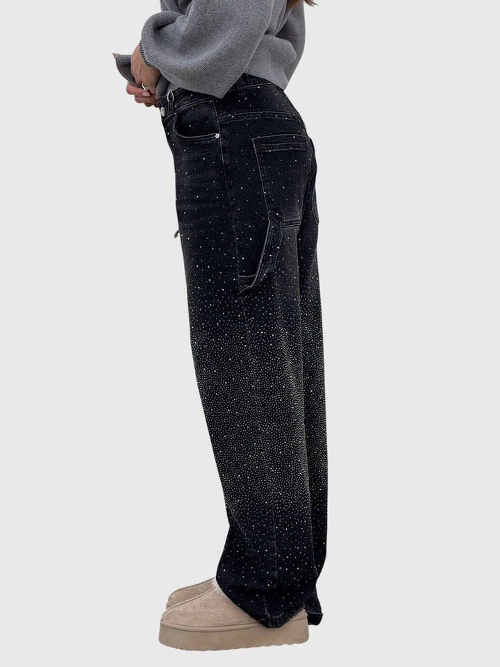 Greta | Damen Glänzende Diamant Denim Hose