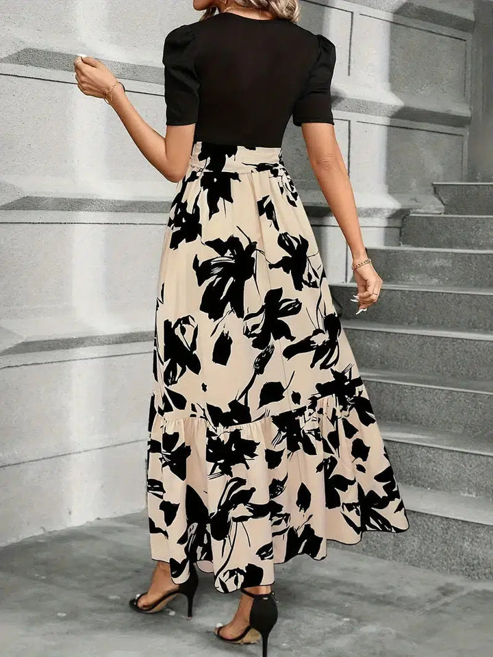 Damen-Maxikleid mit Blumenmuster und Schleifengürtel