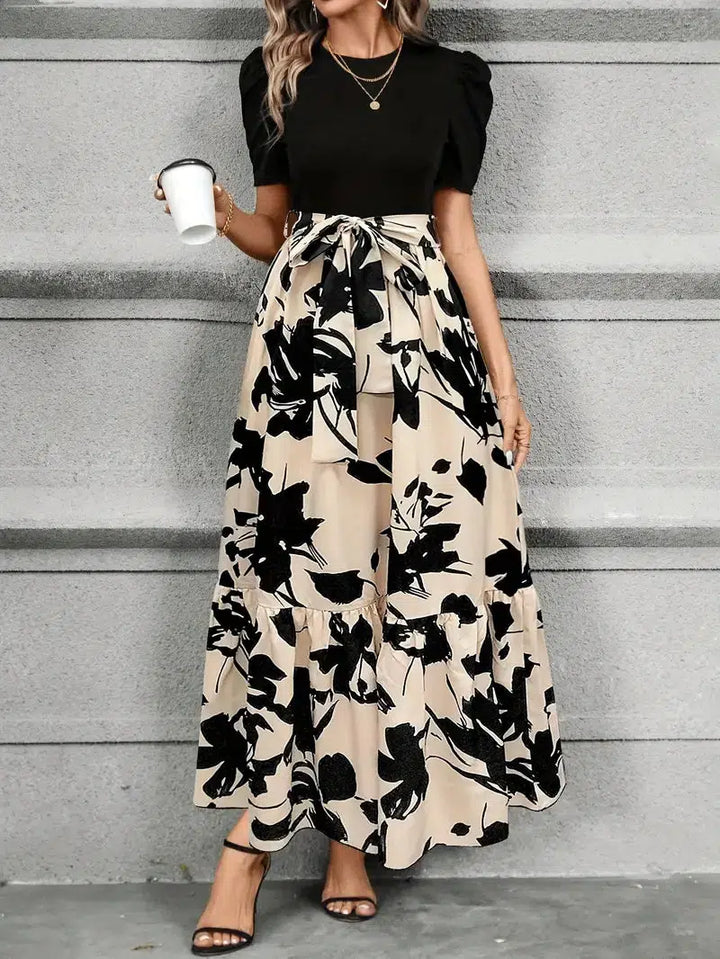 Damen-Maxikleid mit Blumenmuster und Schleifengürtel