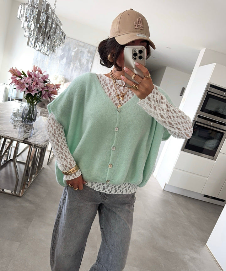 Kurzarm Cardigan Liz Mint Ladypolitan ♡