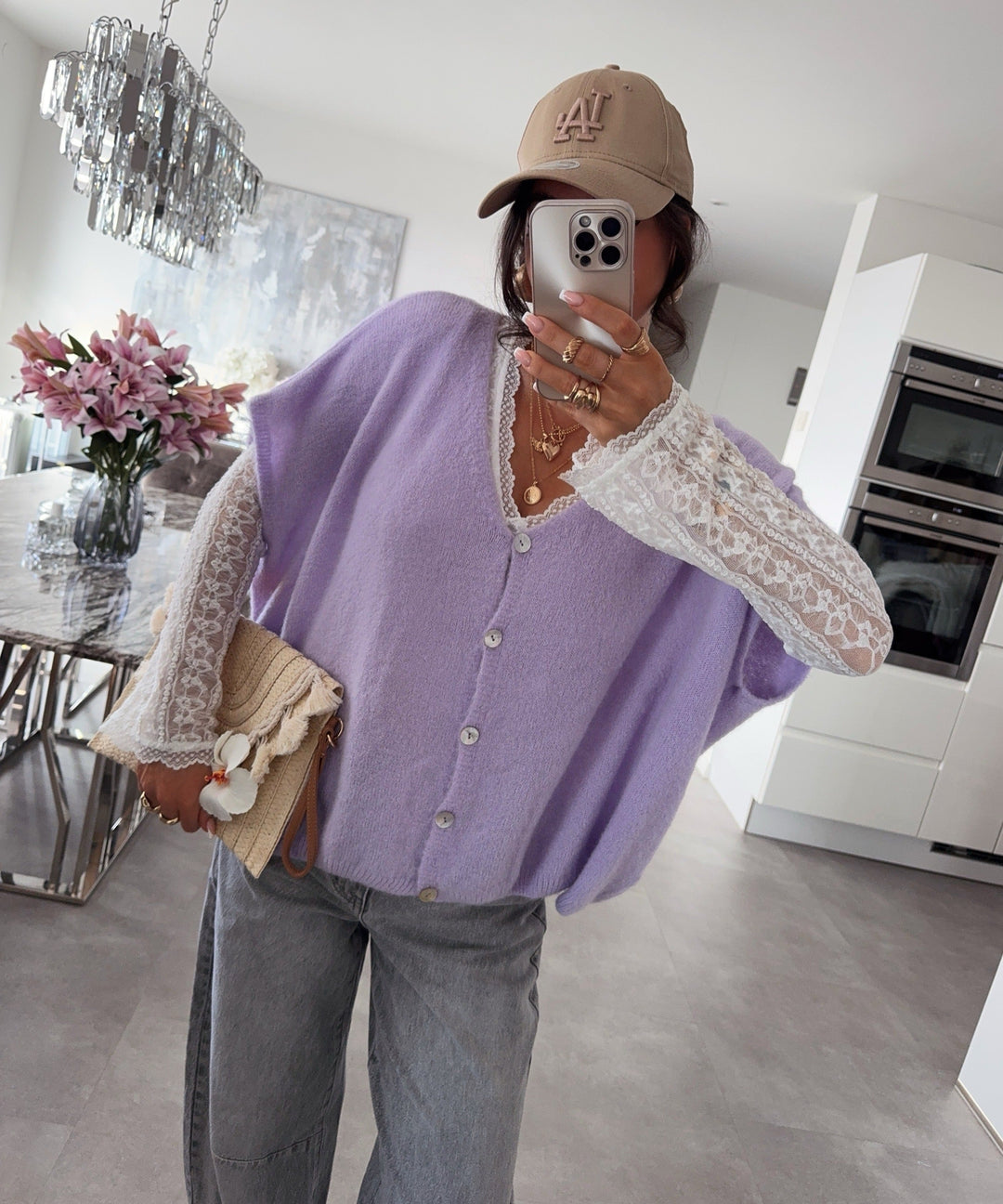 Kurzarm Cardigan Liz Lila