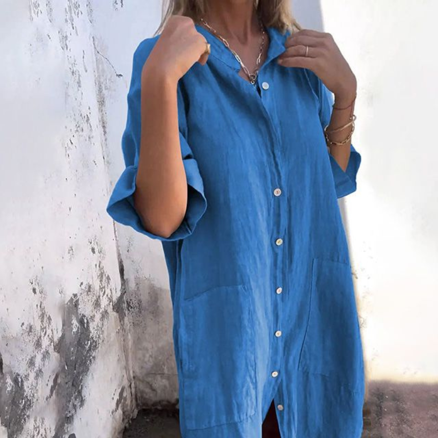 Boho-Hemdkleid für Damen mit Knopfleiste