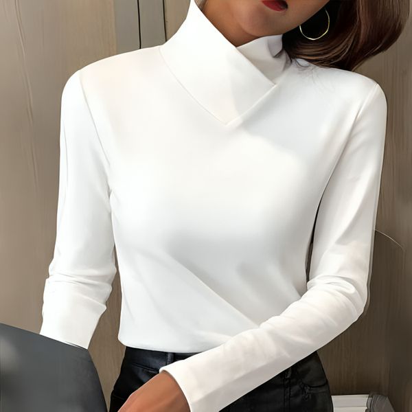 Elena – Elegantes Damen-Langarmshirt mit Stehkragen