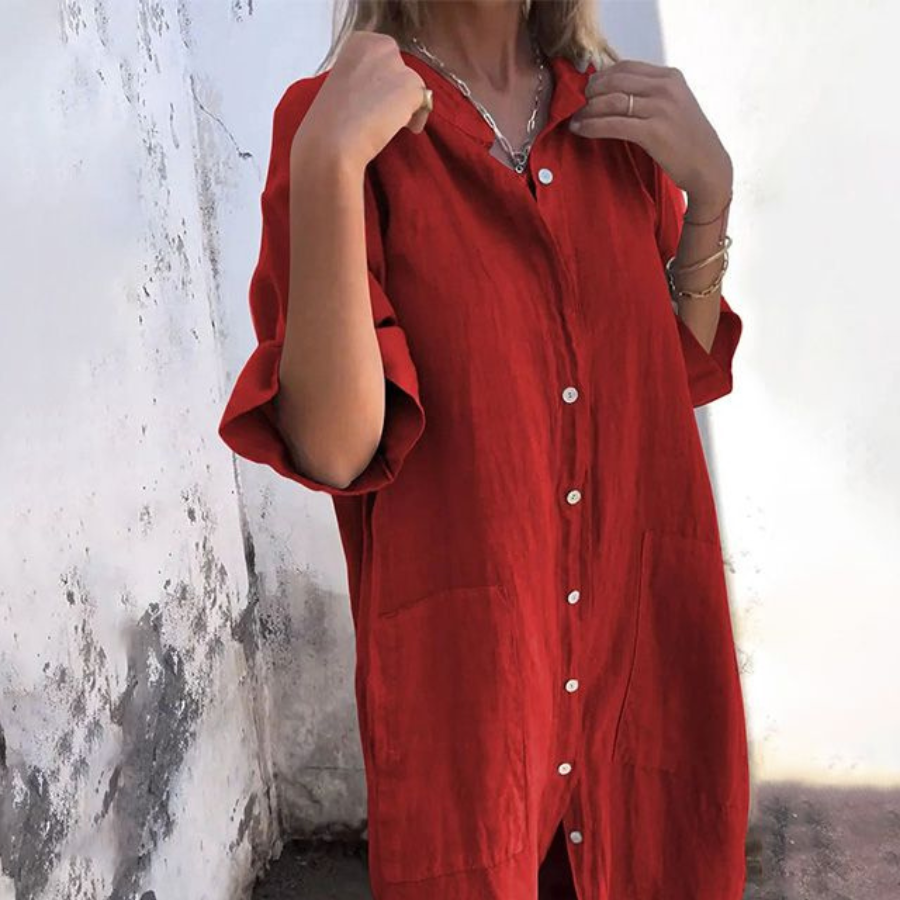 Boho-Hemdkleid für Damen mit Knopfleiste