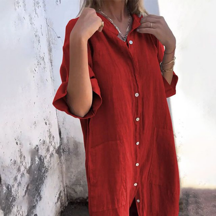 Boho-Hemdkleid für Damen mit Knopfleiste