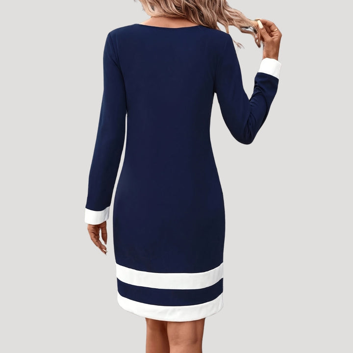 Damen-Shift-Kleid mit Colourblock-Design und langen Ärmeln