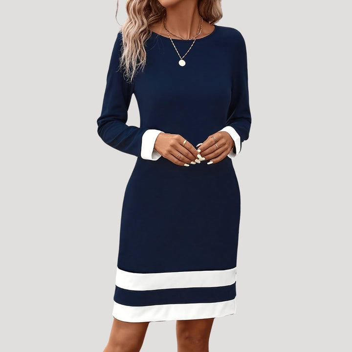 Damen-Shift-Kleid mit Colourblock-Design und langen Ärmeln