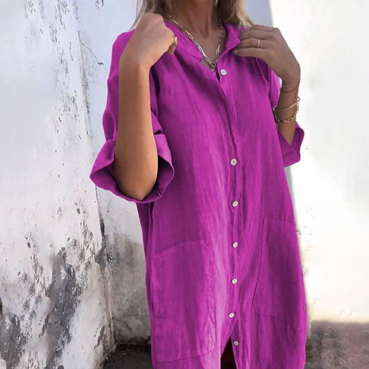 Boho-Hemdkleid für Damen mit Knopfleiste