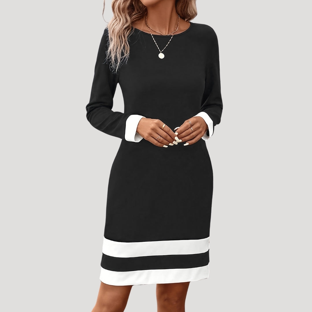 Damen-Shift-Kleid mit Colourblock-Design und langen Ärmeln