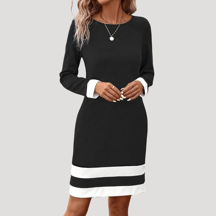 Damen-Shift-Kleid mit Colourblock-Design und langen Ärmeln