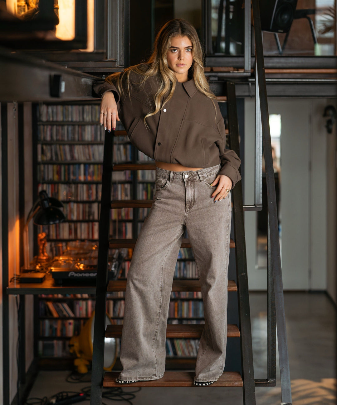 Stretch Wide Leg Jeans Harbi Taupe