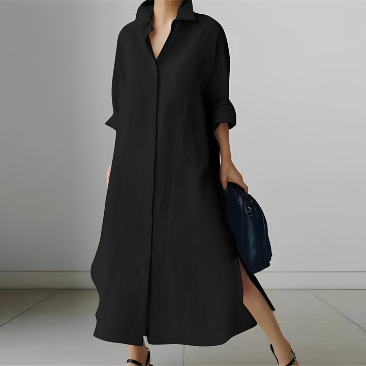 Nancy - Leichtes Midi-Kleid im Hemdblusenstil mit Schlitz für Damen