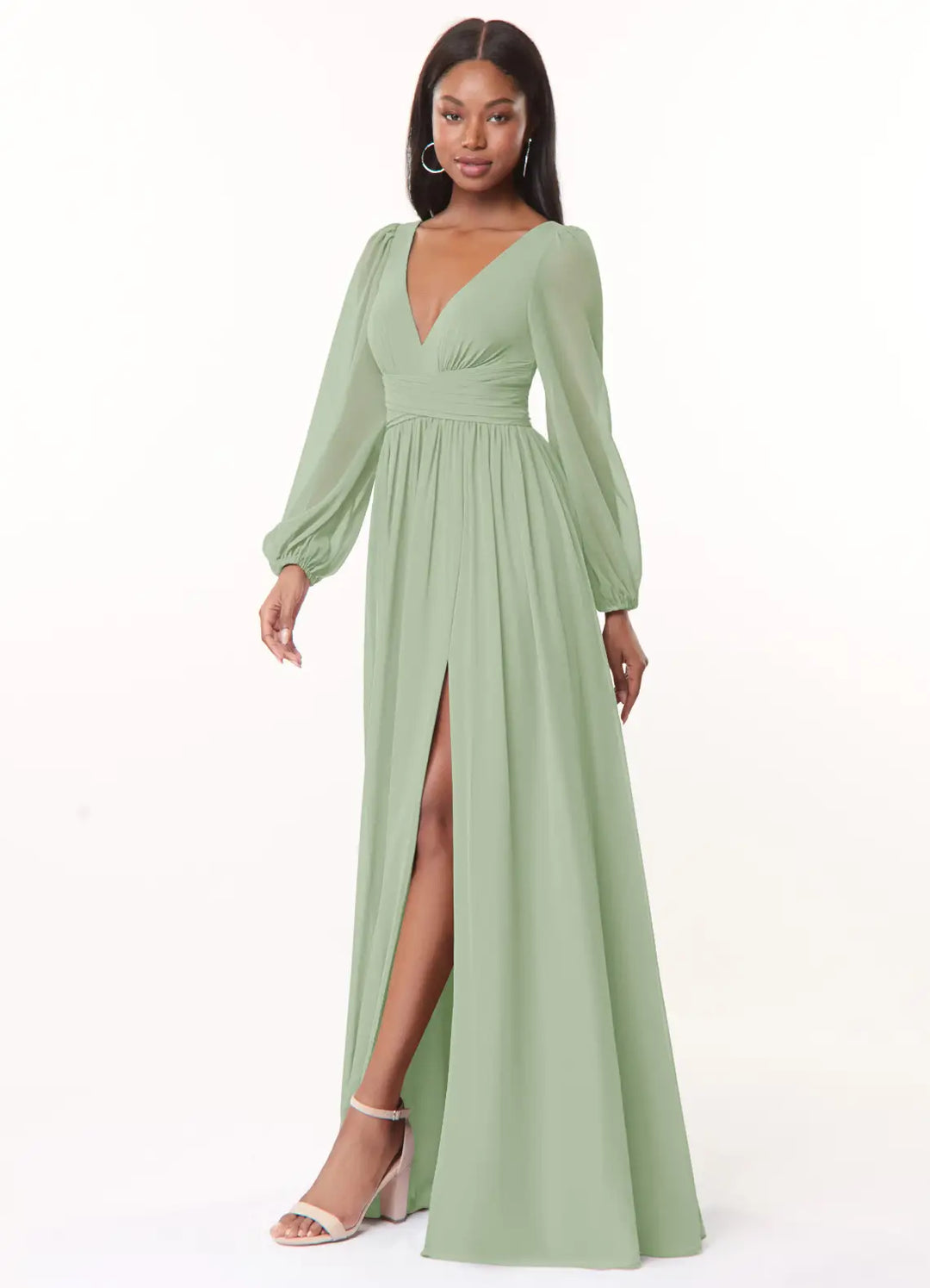 Vestido Dama de Honor Chifón Manga Larga