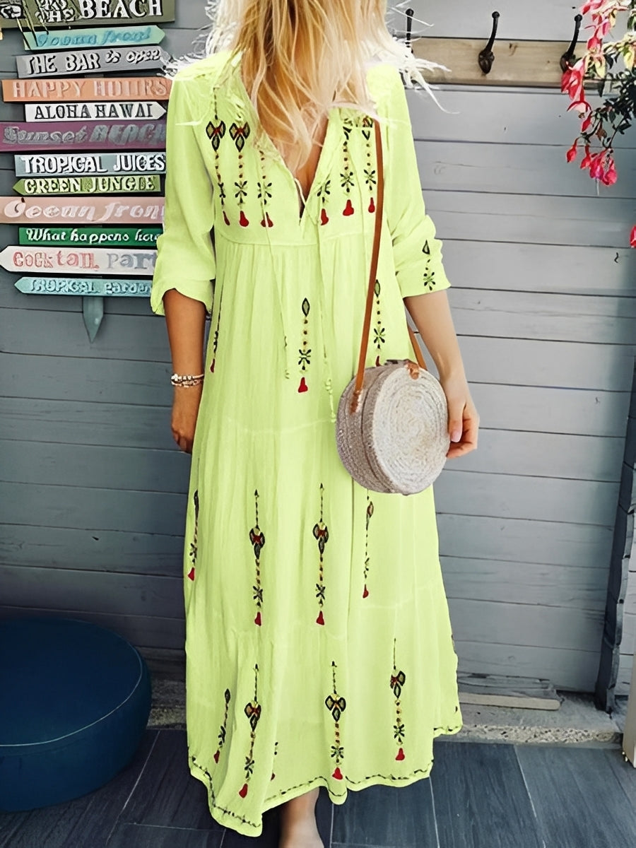 Jean - Boho-Kleid mit V-Ausschnitt und Blumenmuster für Damen