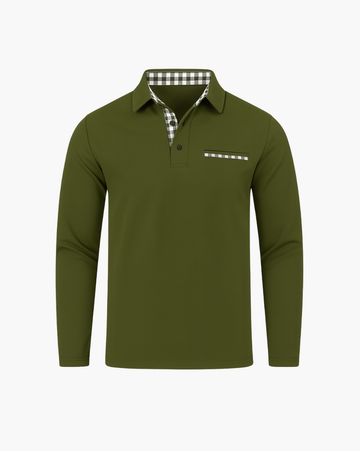 Slim Fit Langarm Poloshirt mit Kontrastkragen