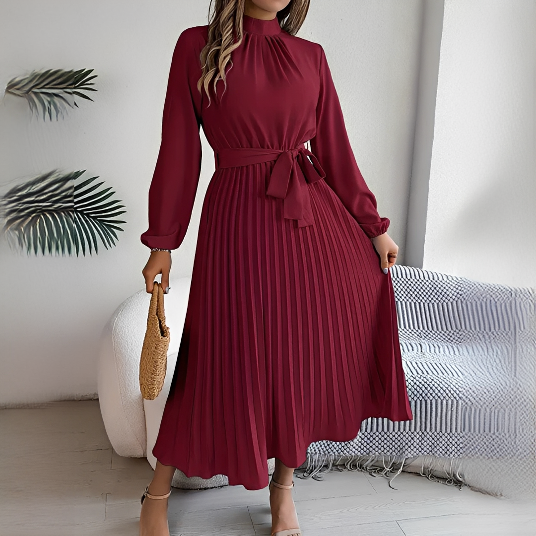 Jessy - Plissiertes Damenkleid mit langen Ärmeln