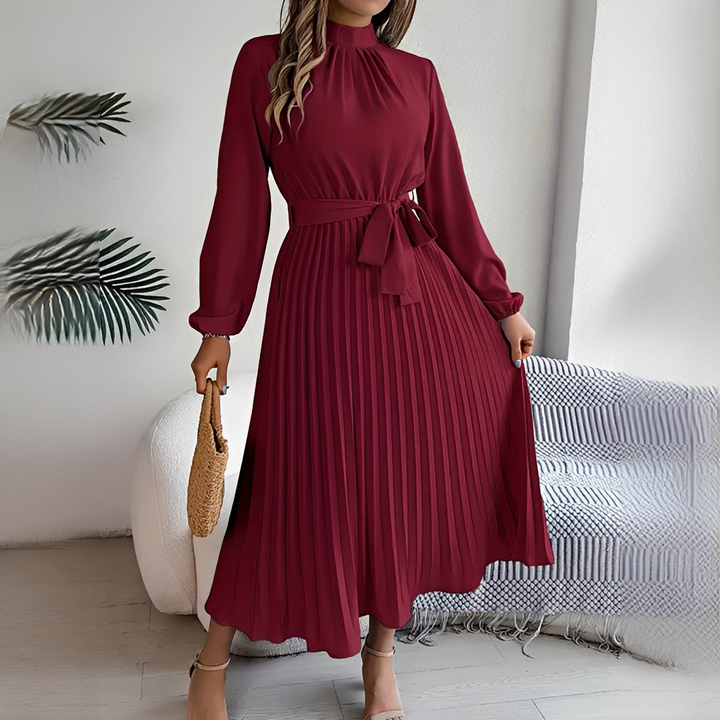 Jessy - Plissiertes Damenkleid mit langen Ärmeln