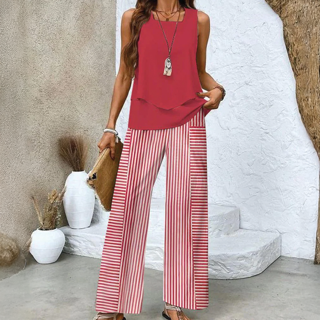 Zweiteiliges Sommer-Set für Damen | Hose mit weitem Bein