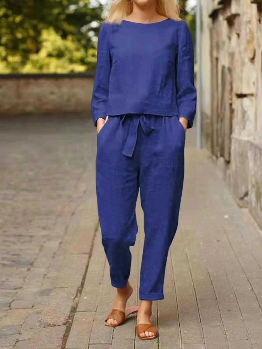 Ursula | Damen Freizeit-Set mit langärmligem Oberteil und Gürtelhose