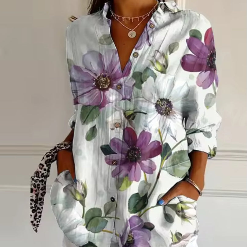 Damen Bluse mit Blumenprint und Knöpfen