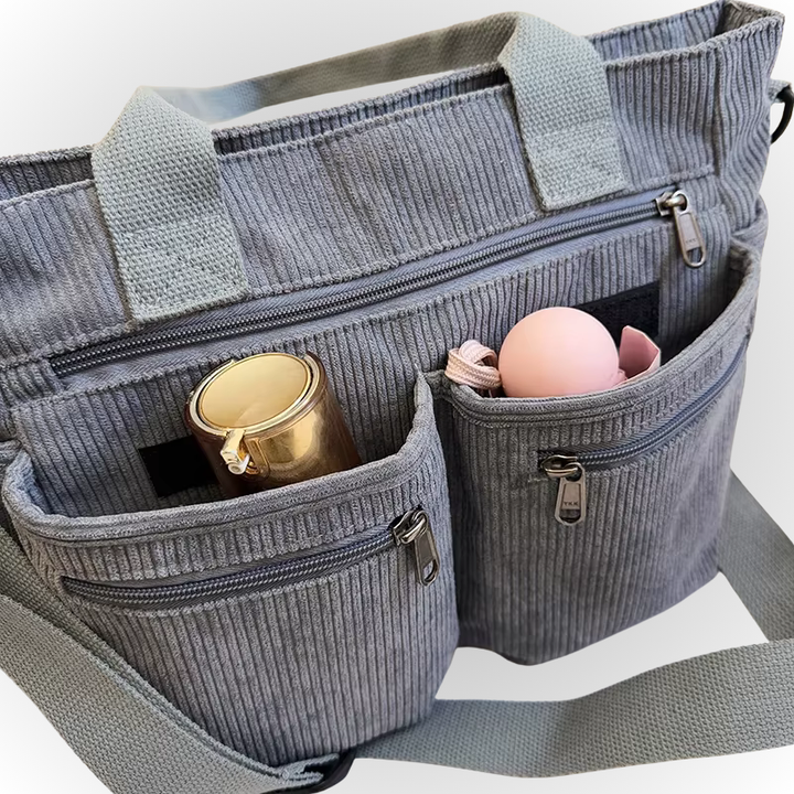 Stilvolles Schultertasche Cord mit Reißverschlusstaschen