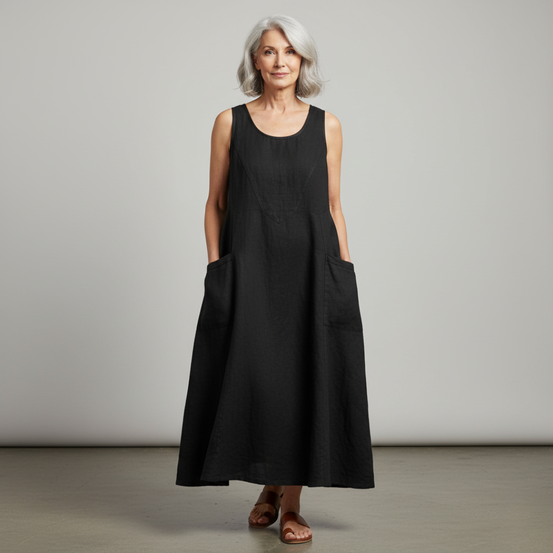 Leinenkleid für Damen, Sommer, lockere Passform