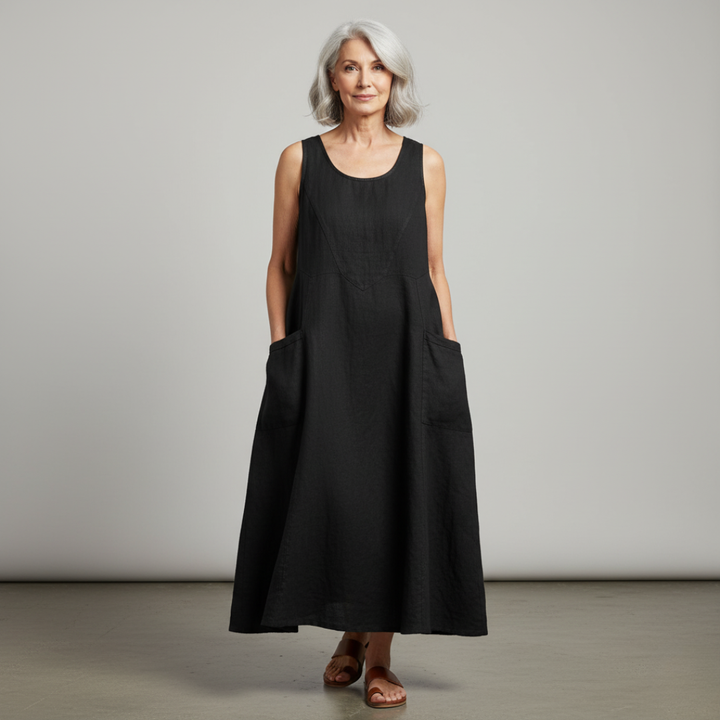 Leinenkleid für Damen, Sommer, lockere Passform
