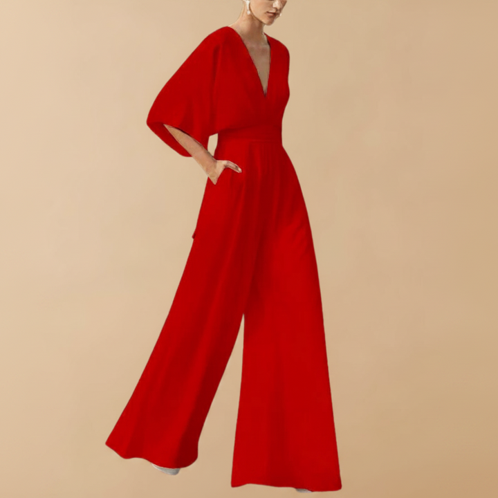 Jumpsuit mit V-Ausschnitt und weiten Ärmeln – elegante Damenmode