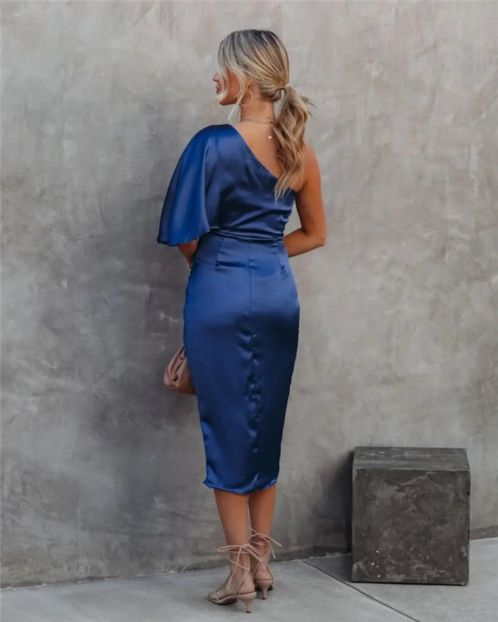 Alba – Drapiertes Asymmetrisches Midi-Kleid für Damen