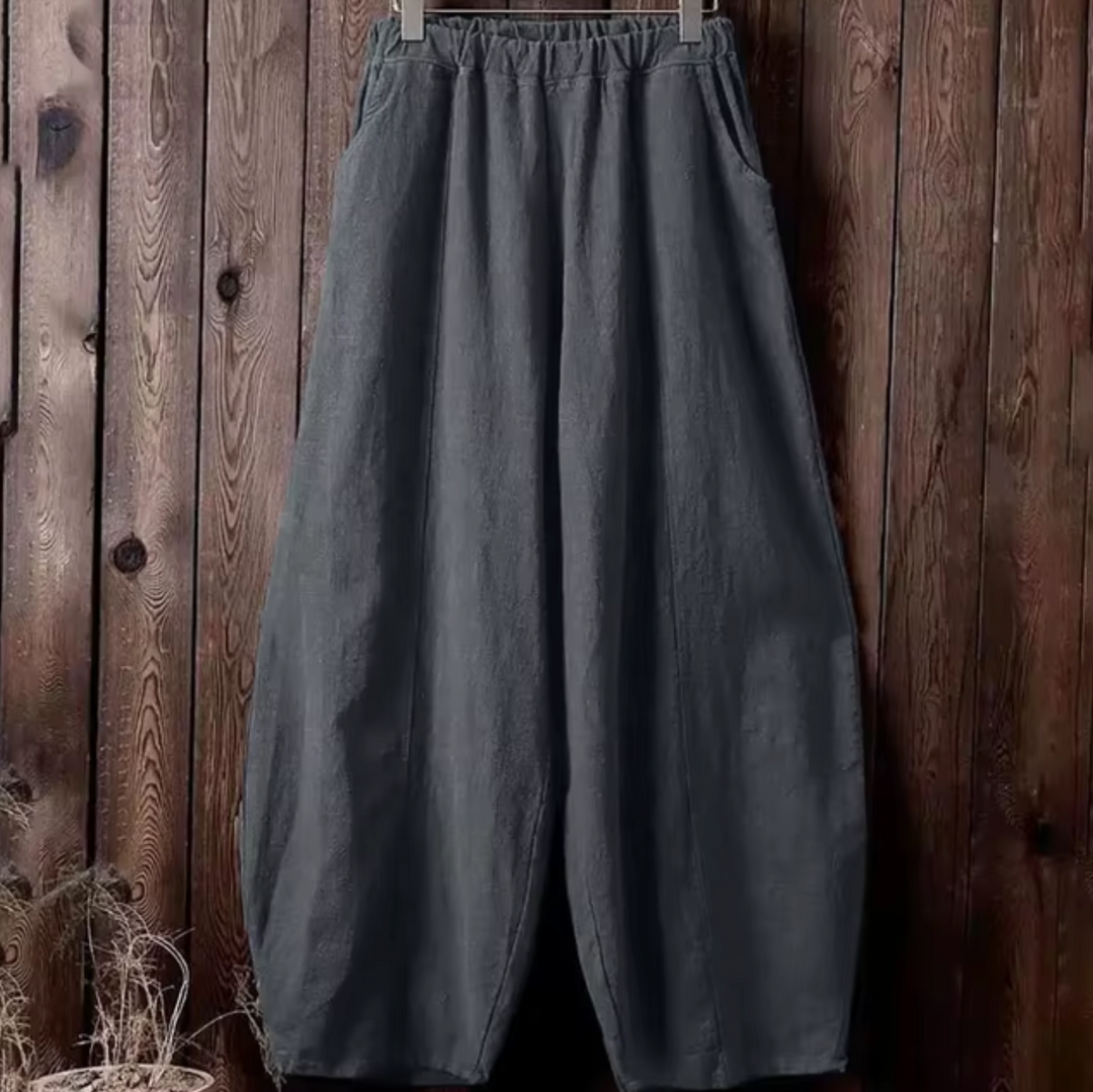 Hoch taillierte Damenhose aus Leinen und Baumwolle